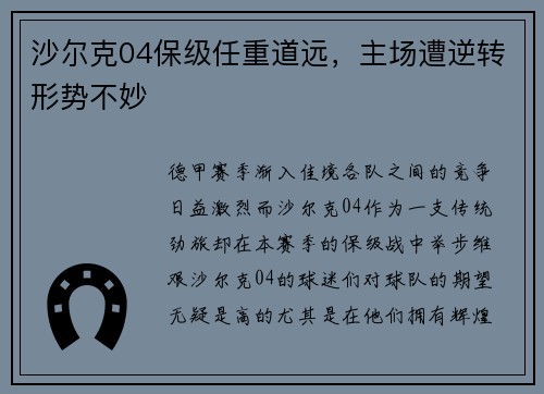 沙尔克04保级任重道远，主场遭逆转形势不妙