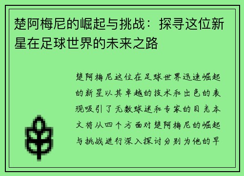 楚阿梅尼的崛起与挑战：探寻这位新星在足球世界的未来之路