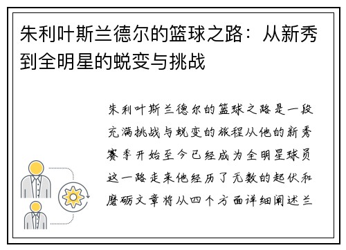 朱利叶斯兰德尔的篮球之路：从新秀到全明星的蜕变与挑战