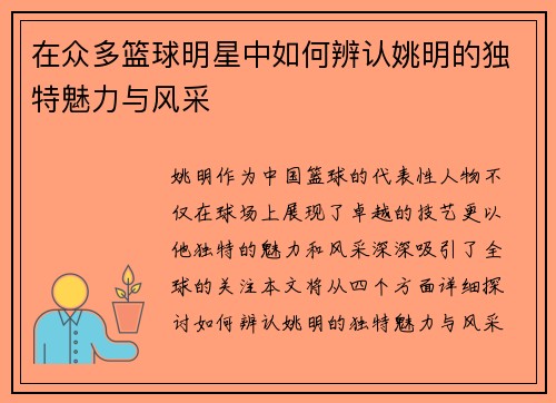 在众多篮球明星中如何辨认姚明的独特魅力与风采